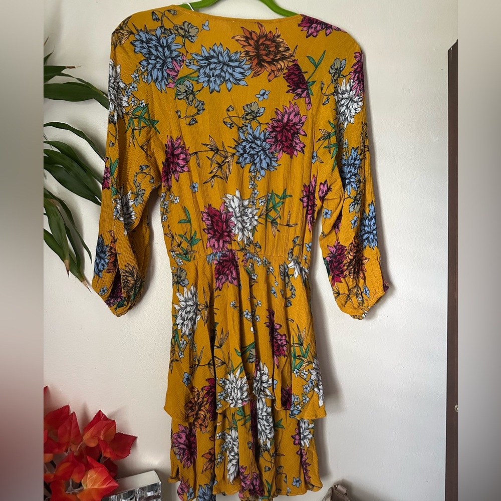Yellow Ruffled Wrap Sundress with Puff Sleeves - Picture 13 of 15